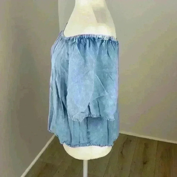 Tramp Light Blue Off The Shoulder Top Size Small - Picture 3 of 9